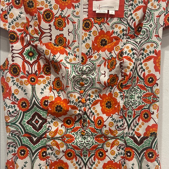 Anthropologie Cecily fit flare sweetheart neck floral orange midi dress small - Picture 5 of 11